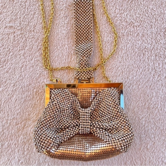 TASHA GOLD MESH RHINESTONE WRISTLET WITH CROSSBODY STRAP NWOT - Picture 2 of 8